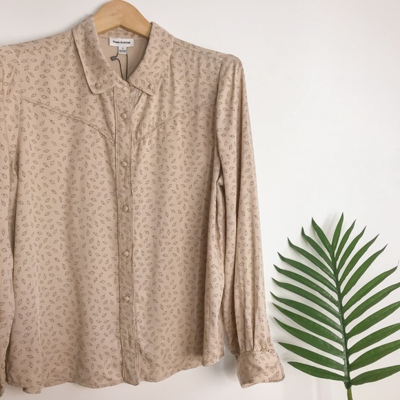 NWT Frank & Oak Tan Leaf Button Down Shirt Size L - Picture 1 of 8